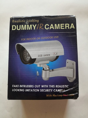 Dummy security camera with flashing red light