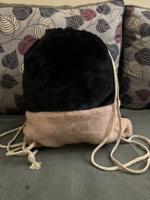 Fur backpack new, black and pink two-tone