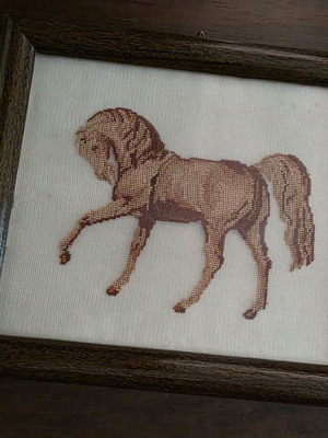 Horse embroidery framed 16 cm x 19 cm used