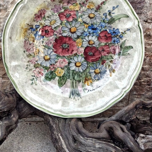 Πιατέλα vintage floral κεραμική τοίχου σαν καινούργιο, χειροποίητο μπουκέτο