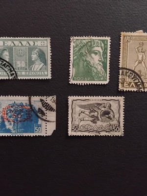 Collectible set of 5 used old Greek stamps