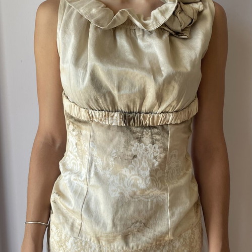 Blouse-Top With Basque Like New, Beige, Size S
