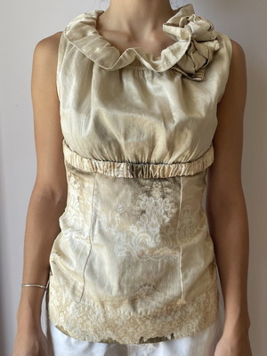 Blouse-Top With Basque Like New, Beige, Size S