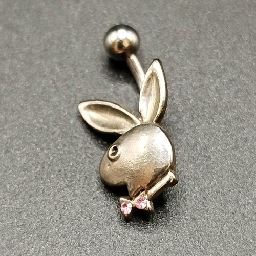 Play boy steel navel earrings with two pink crystals new