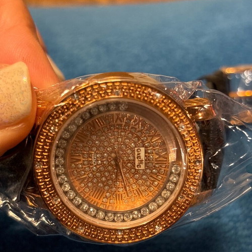Oxette Lady Strass women's watch new with black leather strap