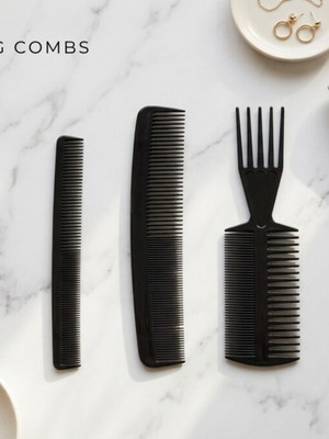 Set of 3 black plastic styling combs