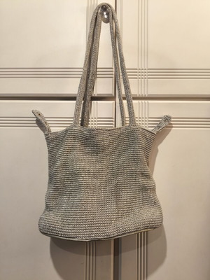 Shopper bucket shoulder bag silver knitted with metallic thread used
