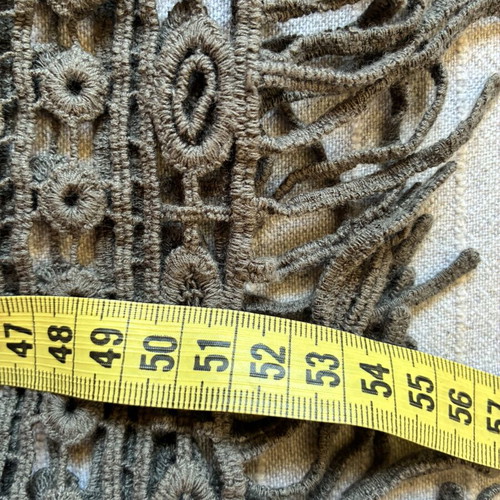 Boho Crochet Fringe Poncho Top, Khaki Lace Open Knit Tunic, Size S M