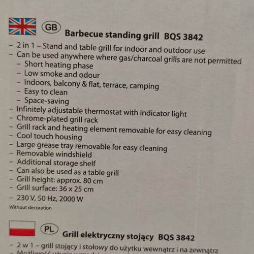 Clatronic Electric Standing Grill BQS 3842 2000W new