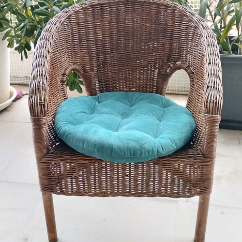 Bamboo children's armchair like new with petrol and red cushions
