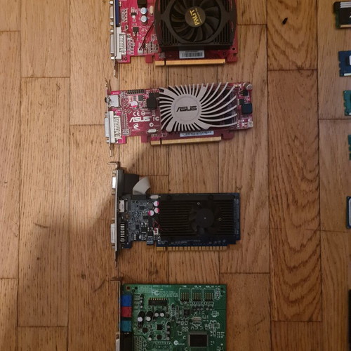 PC parts set with DDR2 and DDR3 RAM, GPUs, CPUs, PSUs, sound card, 40GB HDD