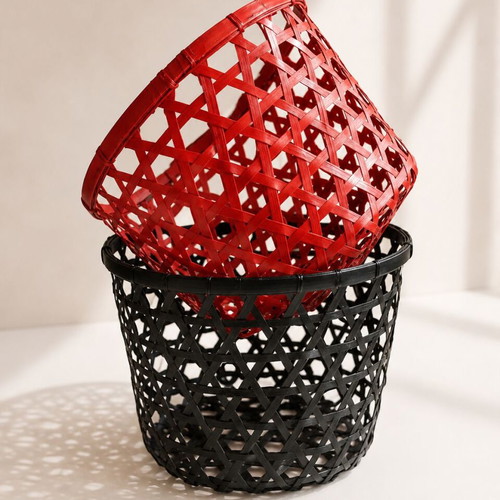 Bamboo baskets set of two large, like new, black and red