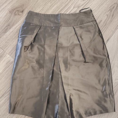 Raxevsky midi skirt like new, metallic brown-green satin fabric, size L