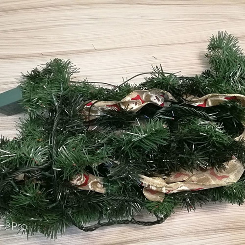Christmas decorative garland green with lights used 200x10cm