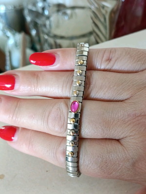 Ατσάλινο βραχιόλι με επιχρυσωμένα στοιχεία σαν καινούργιο