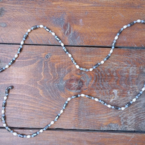 Hematite and Pearl Necklace-Bracelet Like New