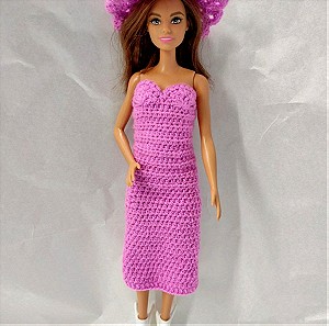 Χειροποίητο πλεκτό φόρεμα για κούκλες Barbie με καπέλο!