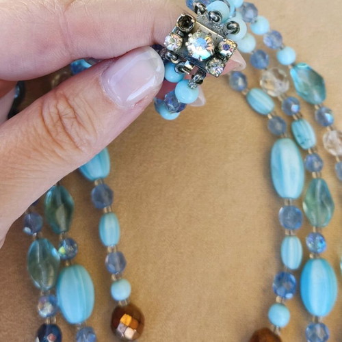 Three-row vintage/retro necklace blue bronze