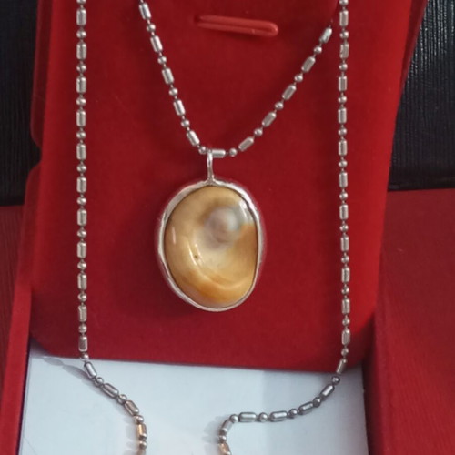 Silver 925 necklace with natural sea eye stone, chain 40cm, pendant 2.5cm