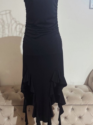 Maxi strapless dress with asymmetries, new, black