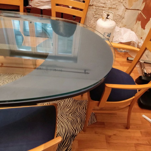 Glass dining table with extension used 1.60+1.00 m