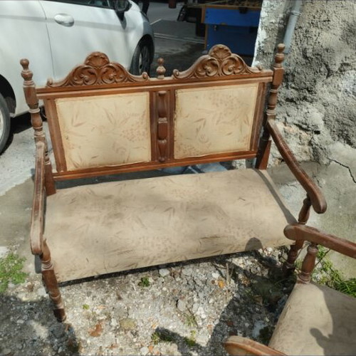 Vintage living room set used with sofa and armchair