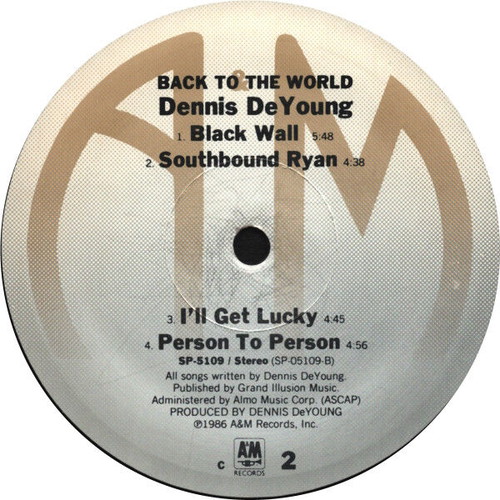 Dennis De Young Back To The World vinyl record used, rock