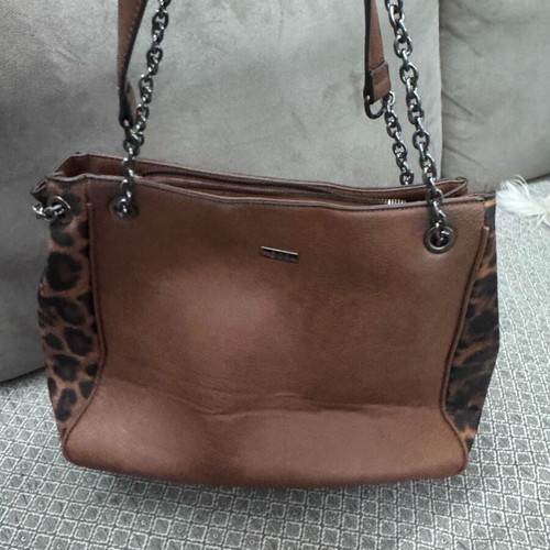 Doca shoulder bag brown with leopard detail like new