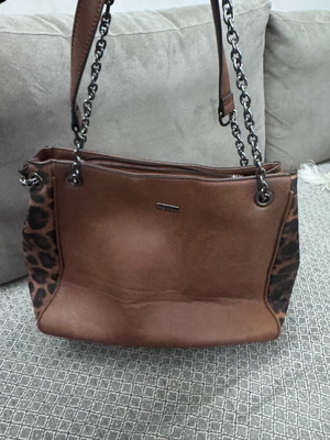 Doca shoulder bag brown with leopard detail like new