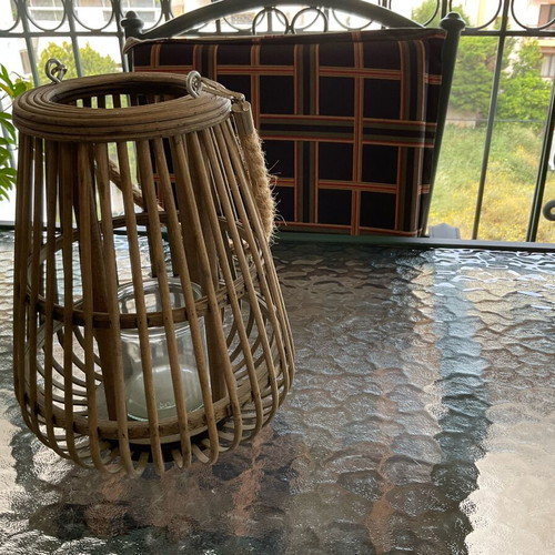Bamboo rattan decorative lantern with glass holder