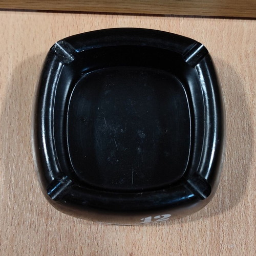 Ouzo 12 square black plastic ashtray used