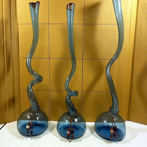 Handmade blown glass vases like new, set of 3 pieces