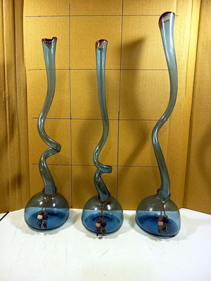 Handmade blown glass vases like new, set of 3 pieces