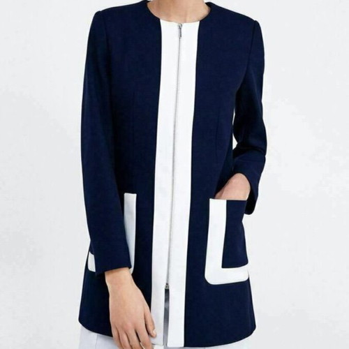Zara women's blue navy jacket with zipper like new, size S