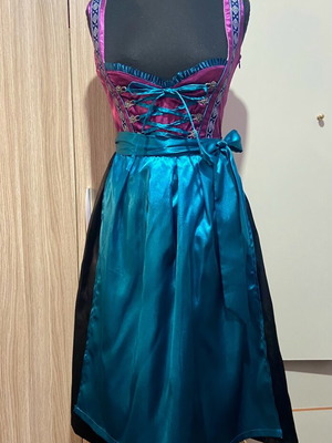 Bavarian traditional satin dress new, purple and turquoise