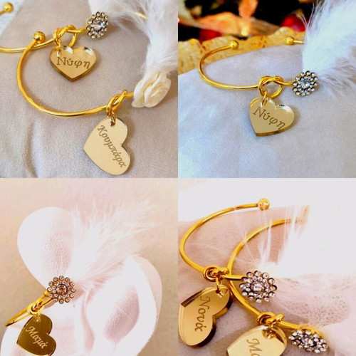 Handmade baptism or wedding bracelets with feather and rhinestones new