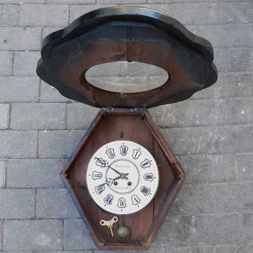 Wooden wall clock French "Oeil de Boeuf" about 130 years old