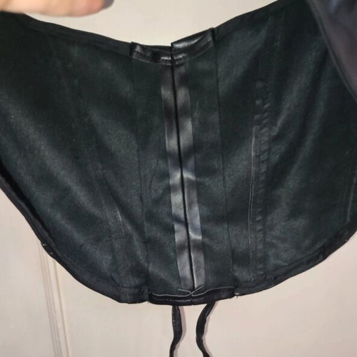 Black Faux Leather Corset Top Pink Woman size L like new