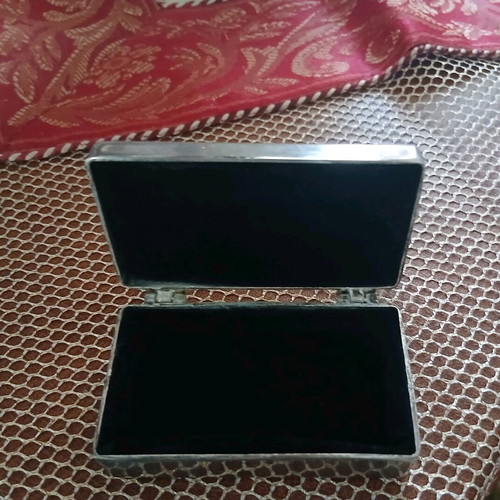 Miniature jewelry box used, silver with velvet interior
