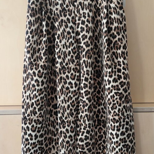 Leopard Print Wide Leg Pants with Belt One Size New