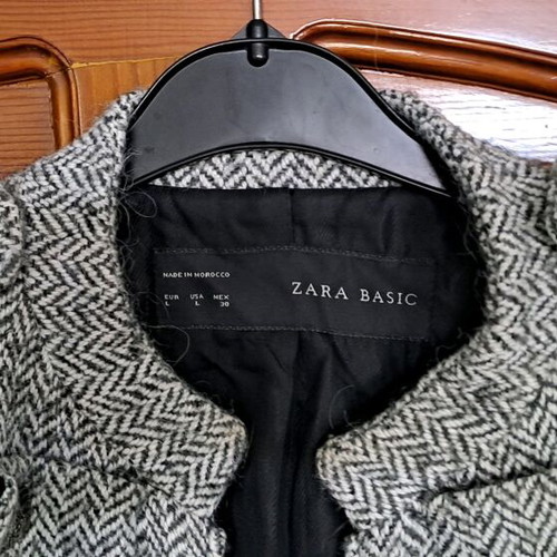 Zara Basic Herringbone Military Wool Blend Coat like new, size L