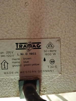 Tramag power transformer 220 to 110 volts, used, 1600 watt