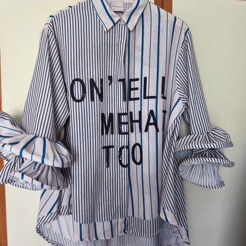 Women's shirt one size asymmetrical with balloon sleeves like new, multicolor