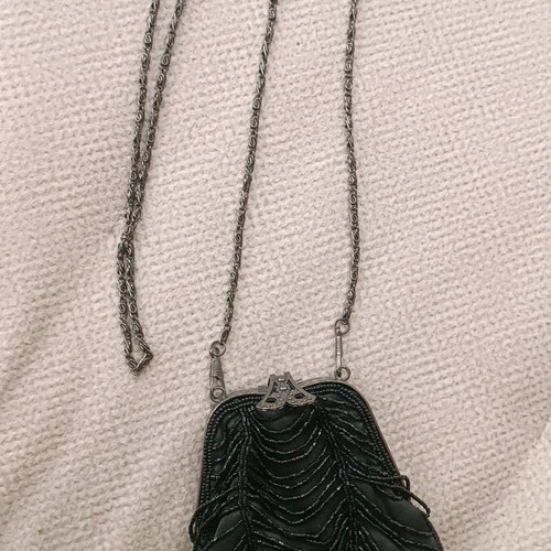 Evening bag like new, black with long chain