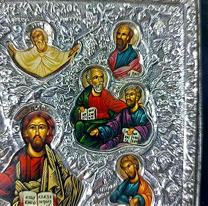 Ασημένια εικόνα του Χριστού με τους Αποστόλους.