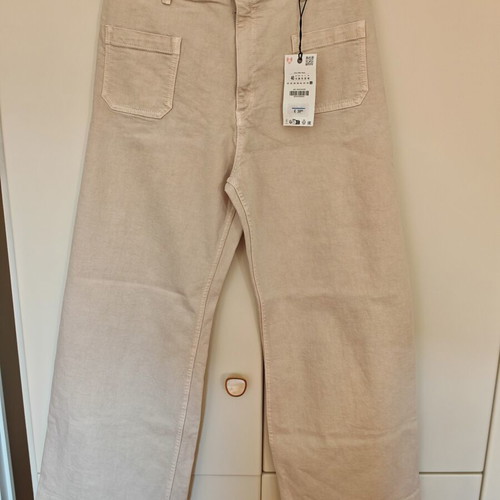 Zara Wide Leg Pants New, Size 46, Ecru