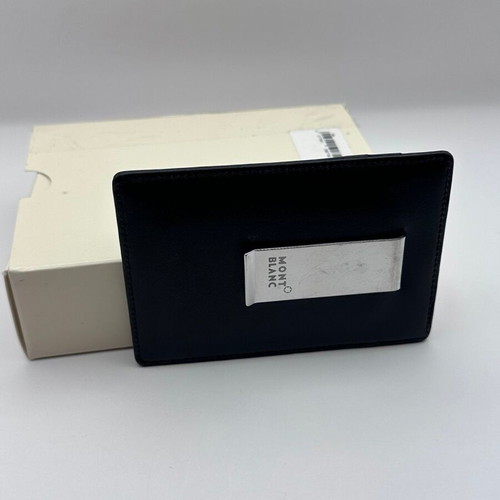 Montblanc leather card holder with metal clip like new, black