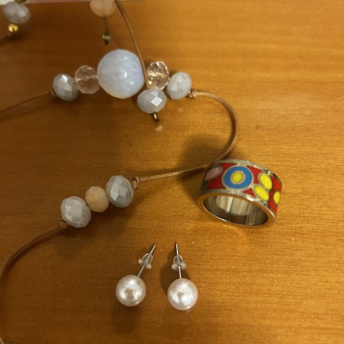 Fish Necklace 50 cm with pearl earrings and ring, new