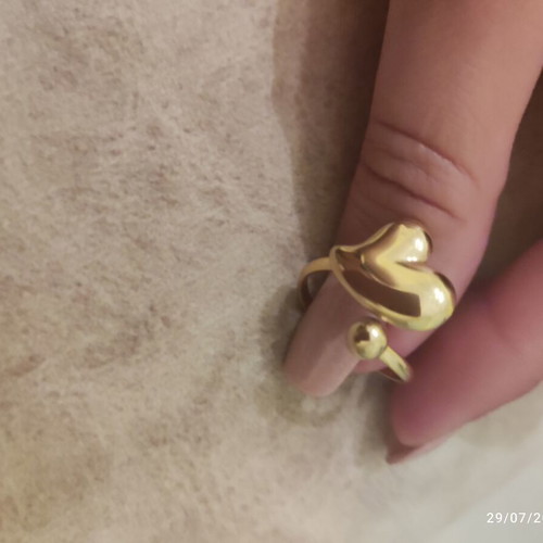 Steel ring new, gold color with double puffy heart design