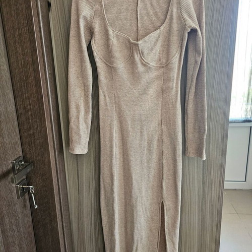 Bershka midi ribbed beige dress like new